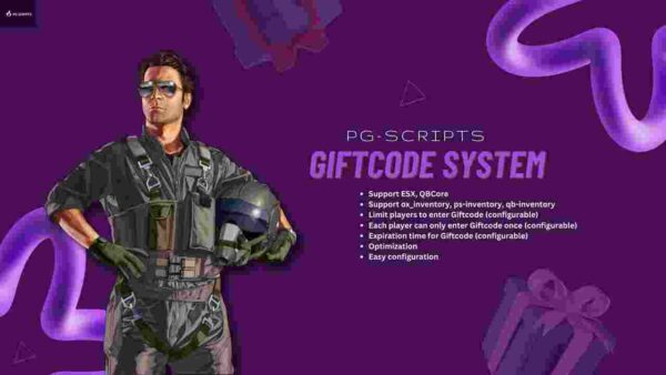 ESX Giftcode System v2 is a script that enables the creation and redemption of gift codes within a FiveM server running the ESX framework